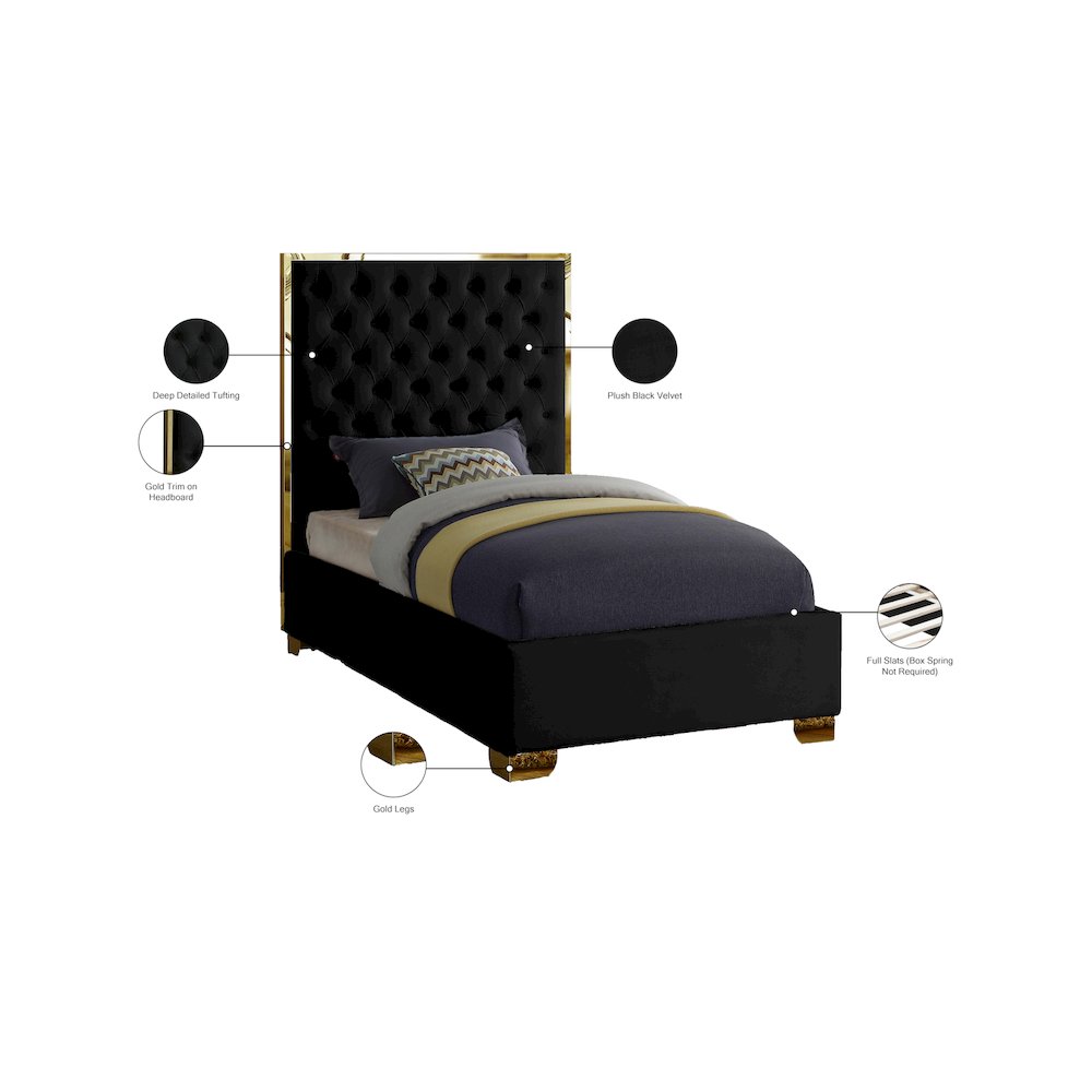 Lana Black Velvet Twin Bed