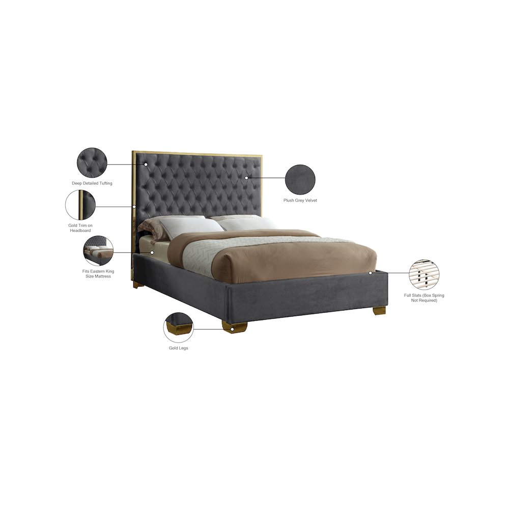 Lana Grey Velvet King Bed