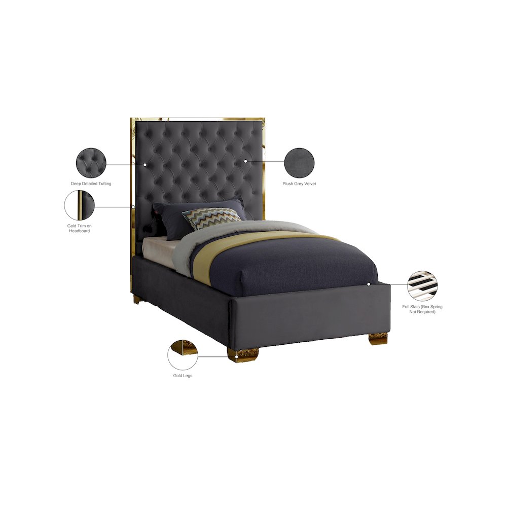 Lana Grey Velvet Twin Bed