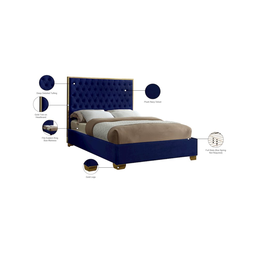Lana Navy Velvet King Bed