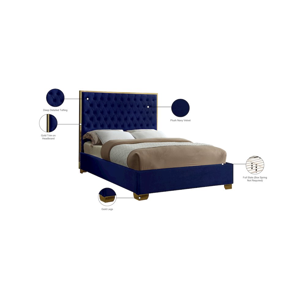 Lana Navy Velvet Queen Bed