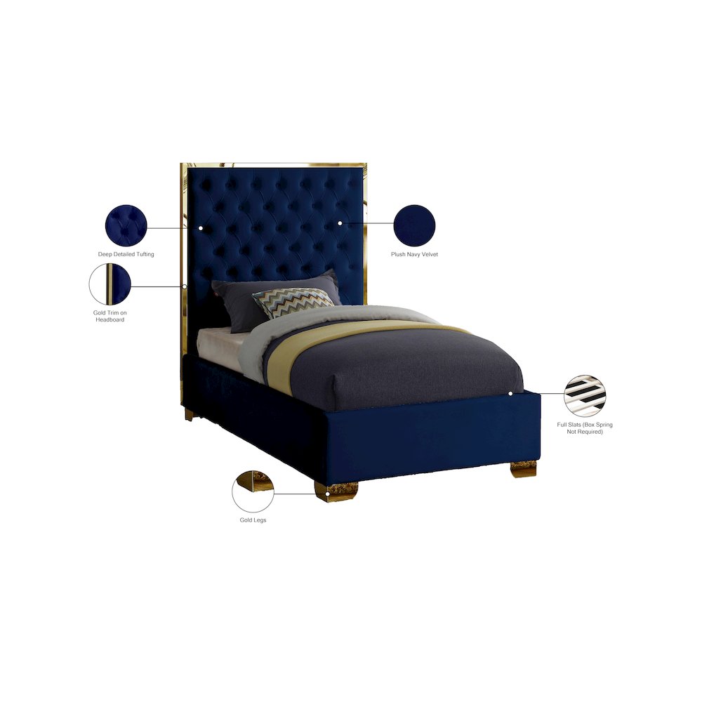 Lana Navy Velvet Twin Bed