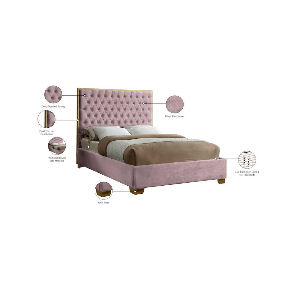 Lana Pink Velvet King Bed