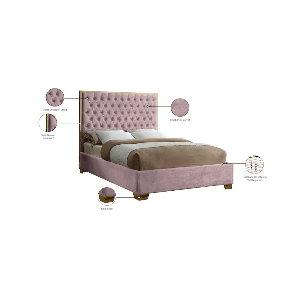 Lana Pink Velvet Queen Bed