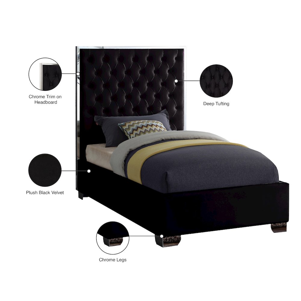 Lexi Black Velvet Twin Bed