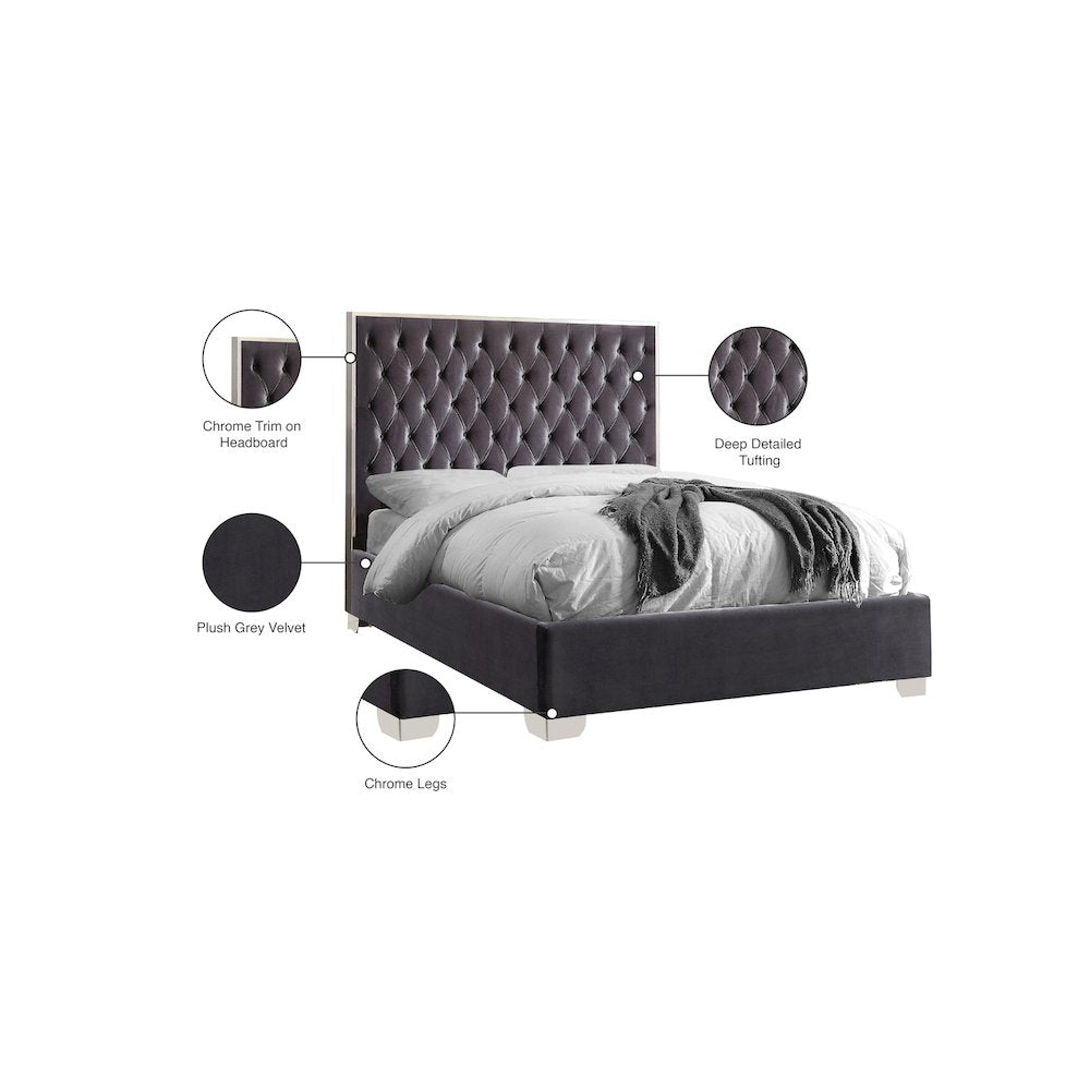 Lexi Grey Velvet Queen Bed