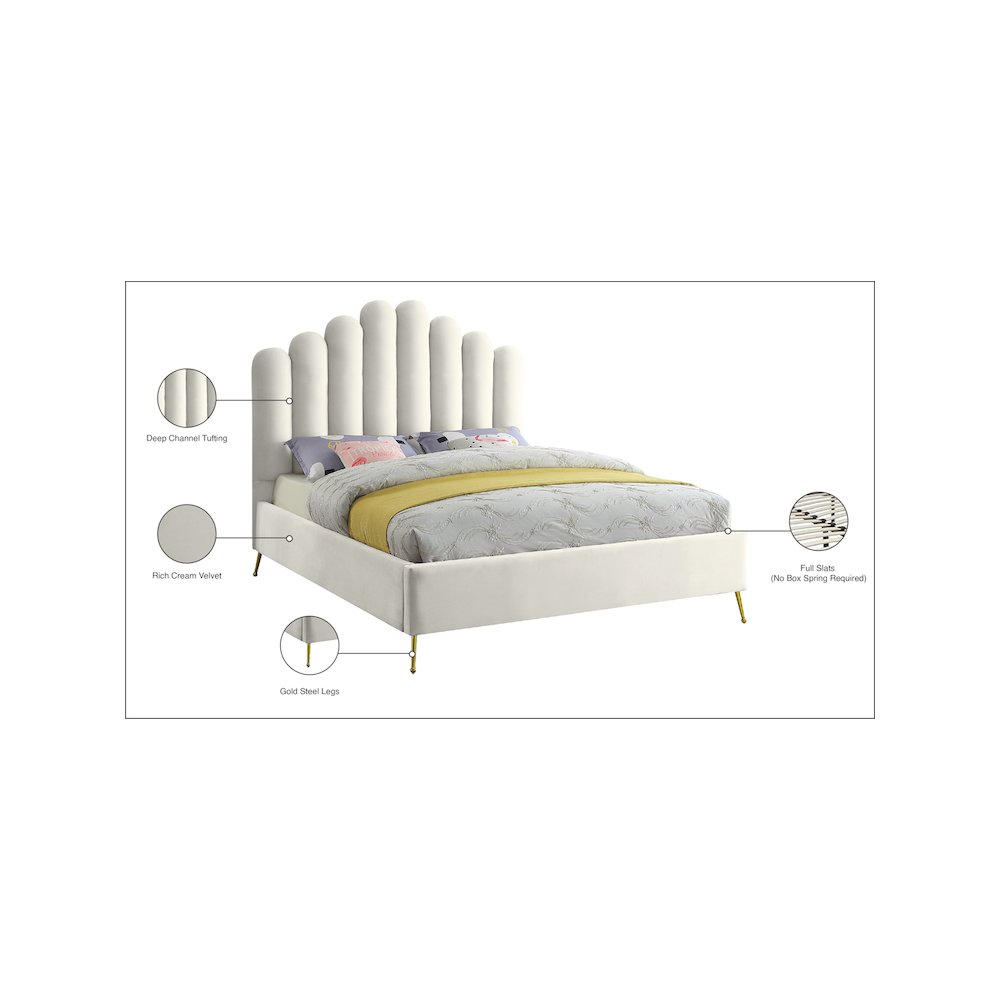 Lily Cream Velvet Queen Bed