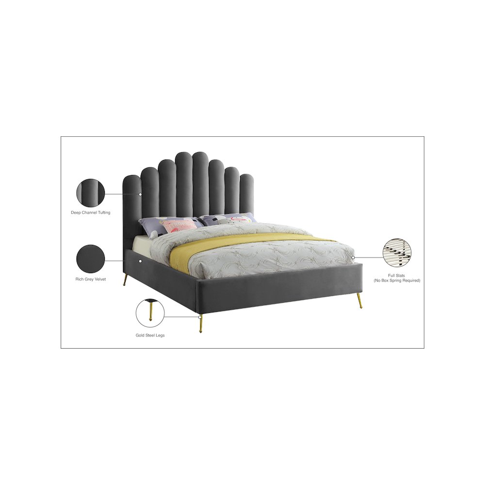 Lily Grey Velvet Full Bed