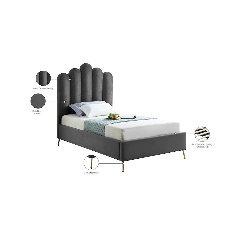 Lily Grey Velvet Twin Bed