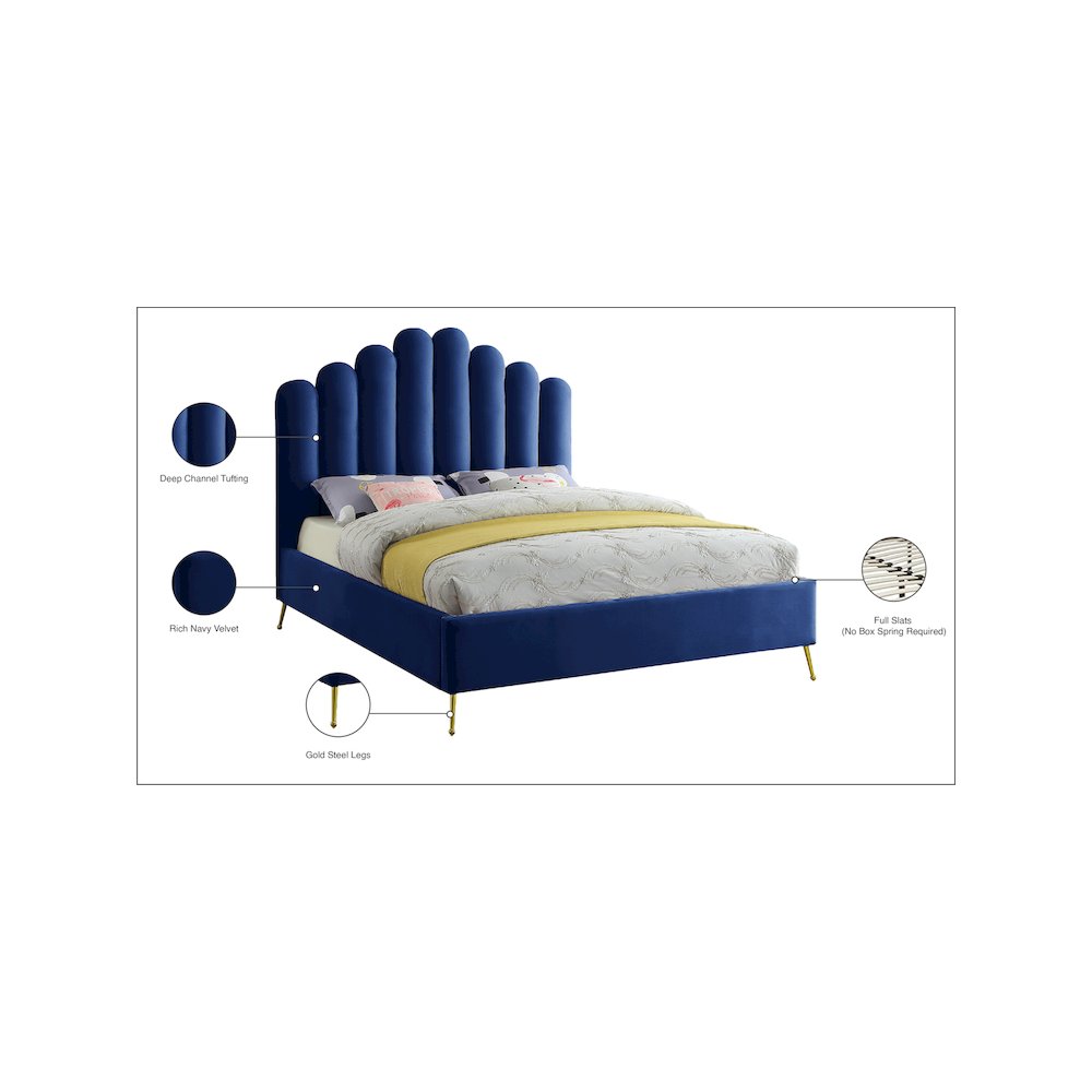 Lily Navy Velvet Full Bed