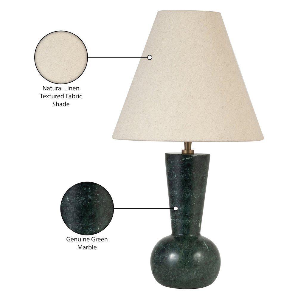 Lucente Green / Natural Genuine Marble Base And Linen Shade Table Lamp