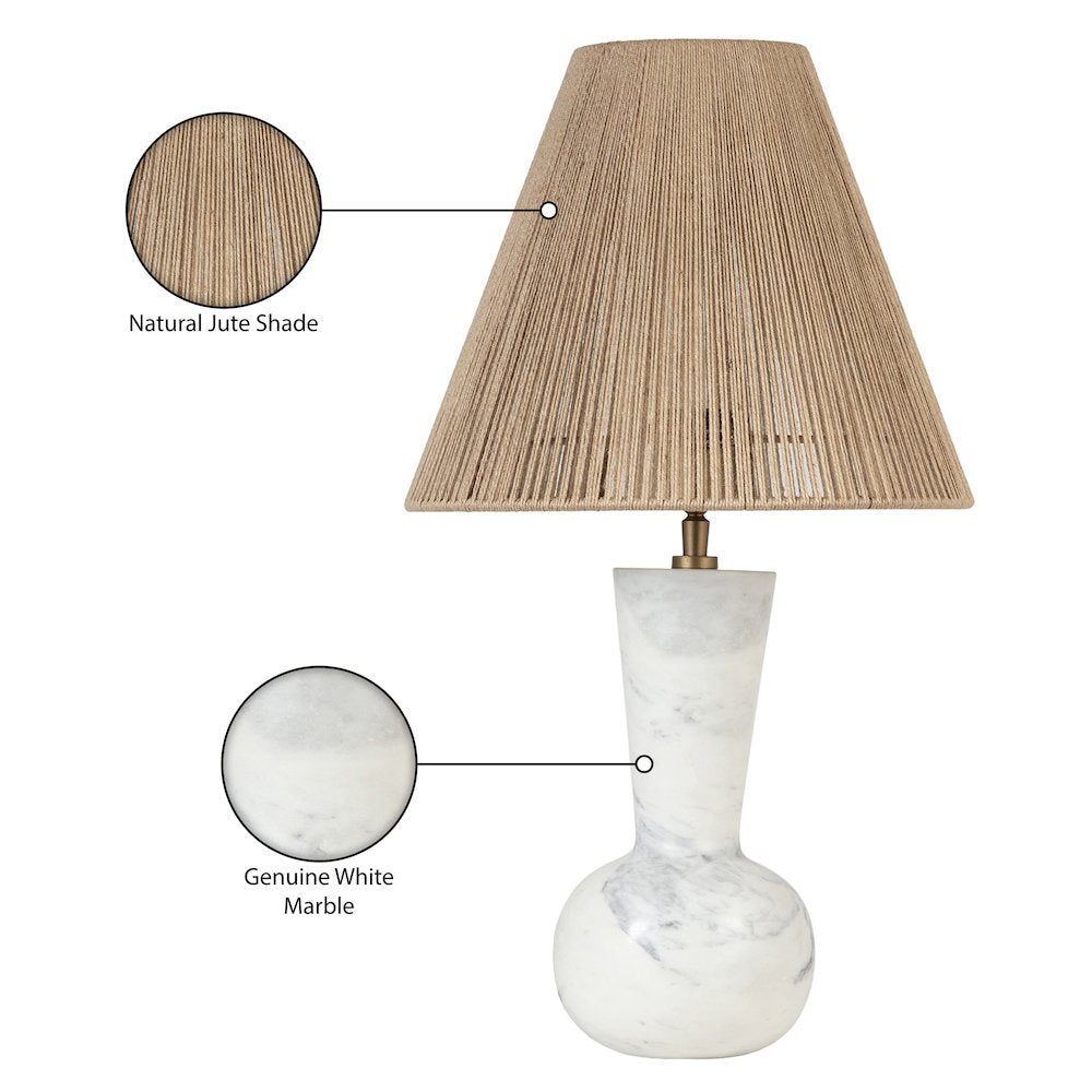 Lucente White / Natural Genuine Marble Base And Jute Shade Table Lamp