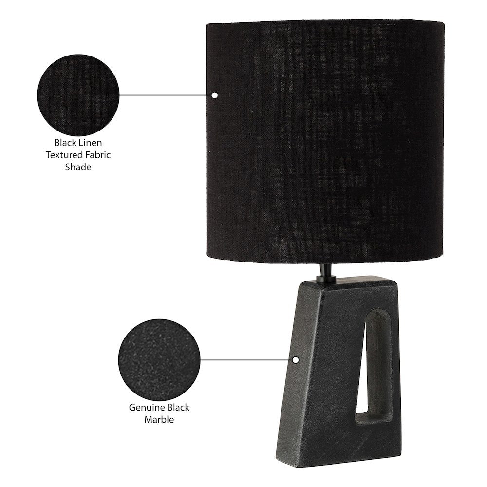 Vellum Black Genuine Marble Base And Cotton Shade Table Lamp