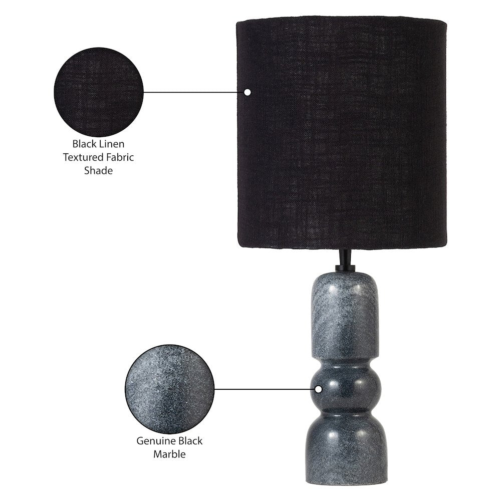 Paros Black / Off White Genuine Marble Base And Cotton Shade Table Lamp