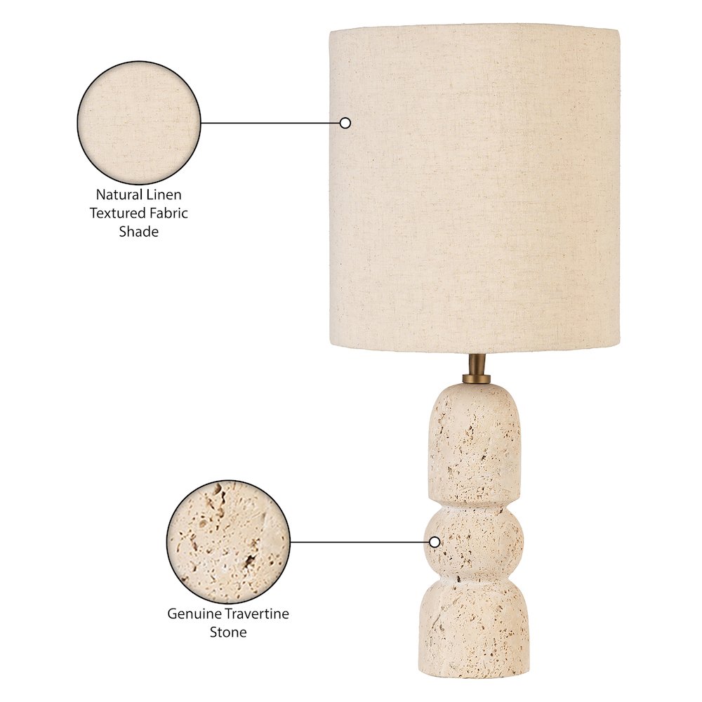 Paros Travertine / Natural Marble Base And Cotton Shade Table Lamp