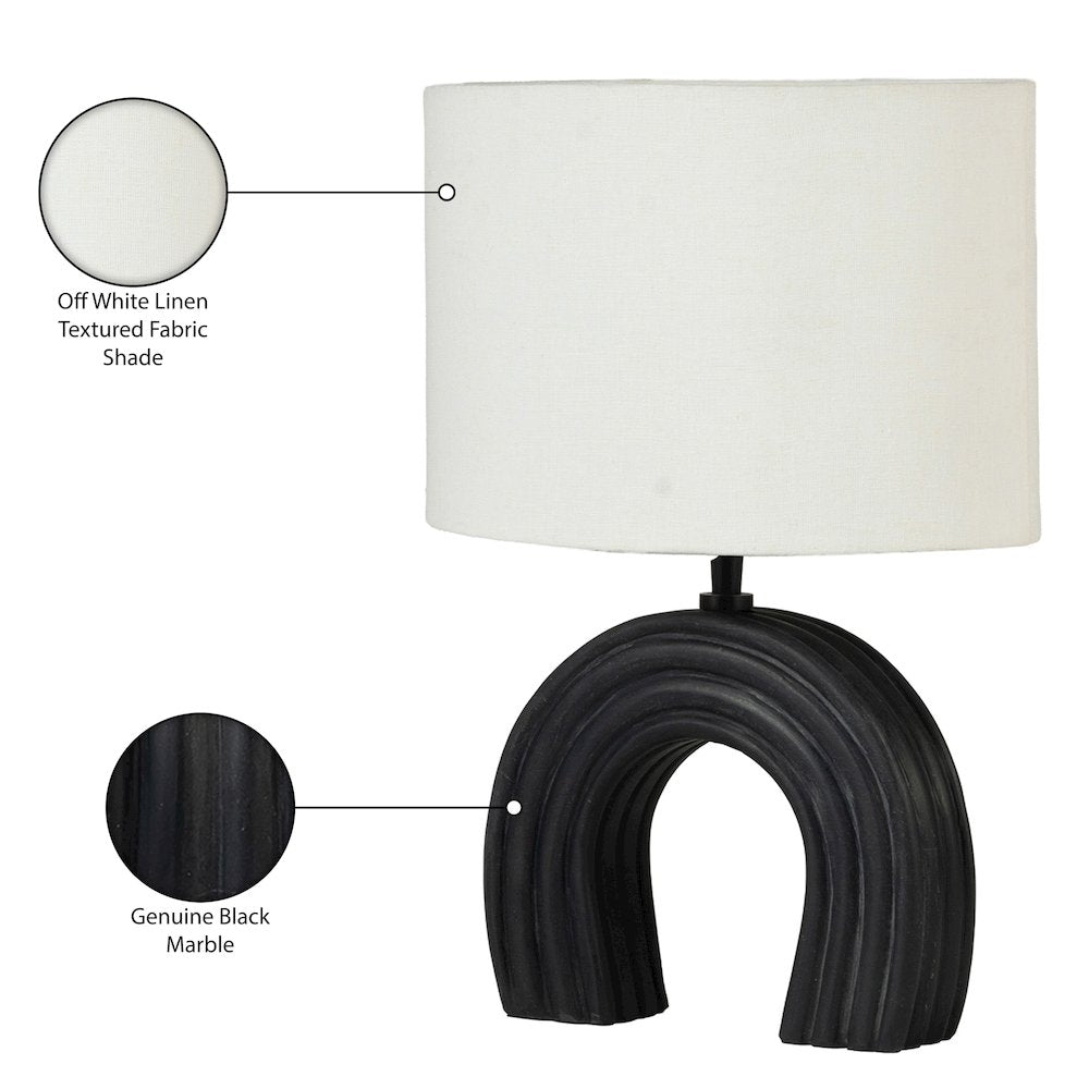Lithos Black / Off White Genuine Marble Base And Cotton Shade Table Lamp