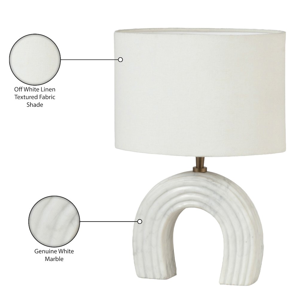 Lithos White / Off White Genuine Marble Base And Cotton Shade Table Lamp