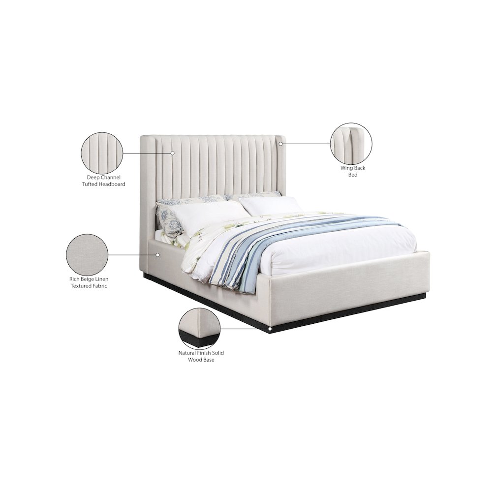 Logan Beige Linen Textured Fabric Full Bed