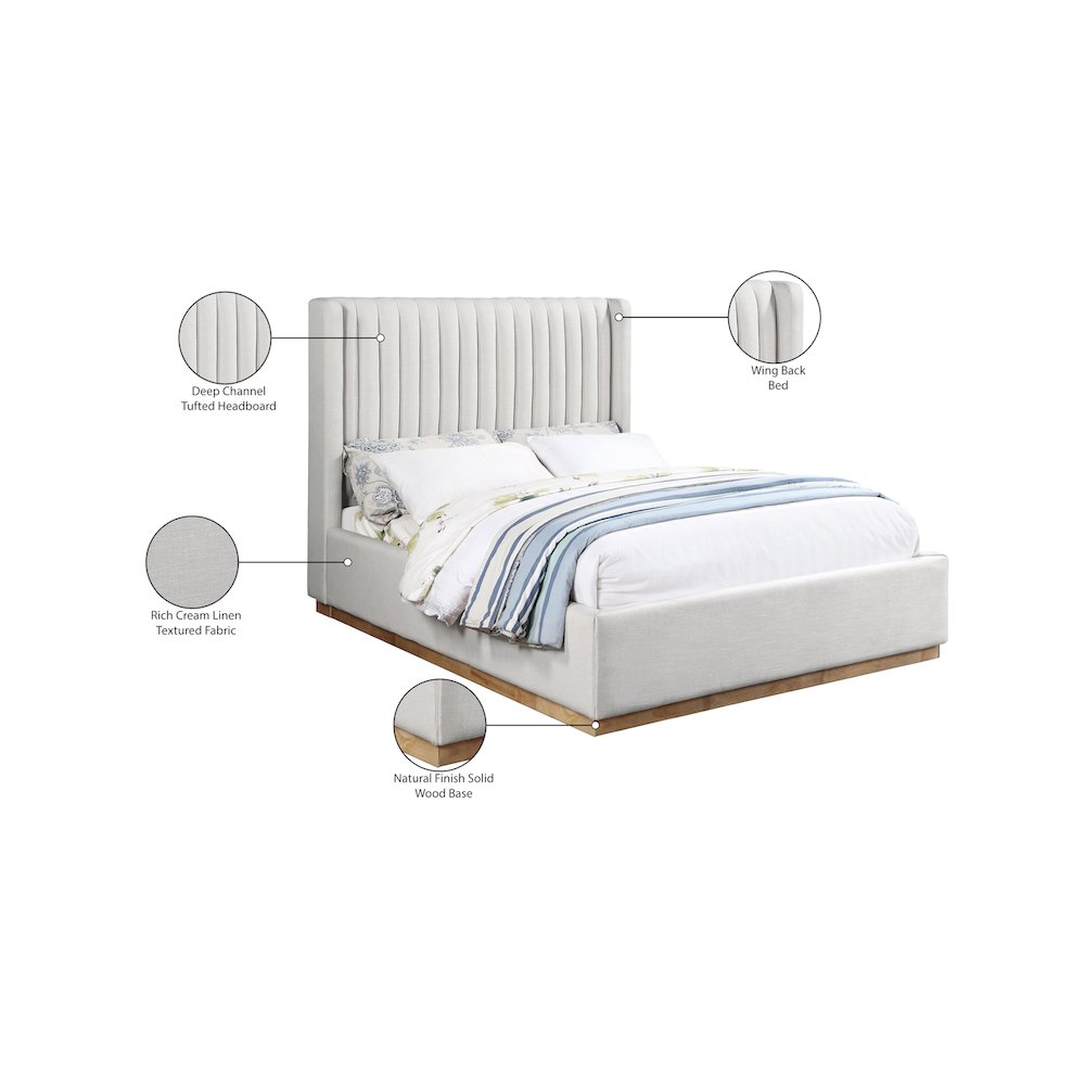 Logan Cream Linen Textured Fabric King Bed