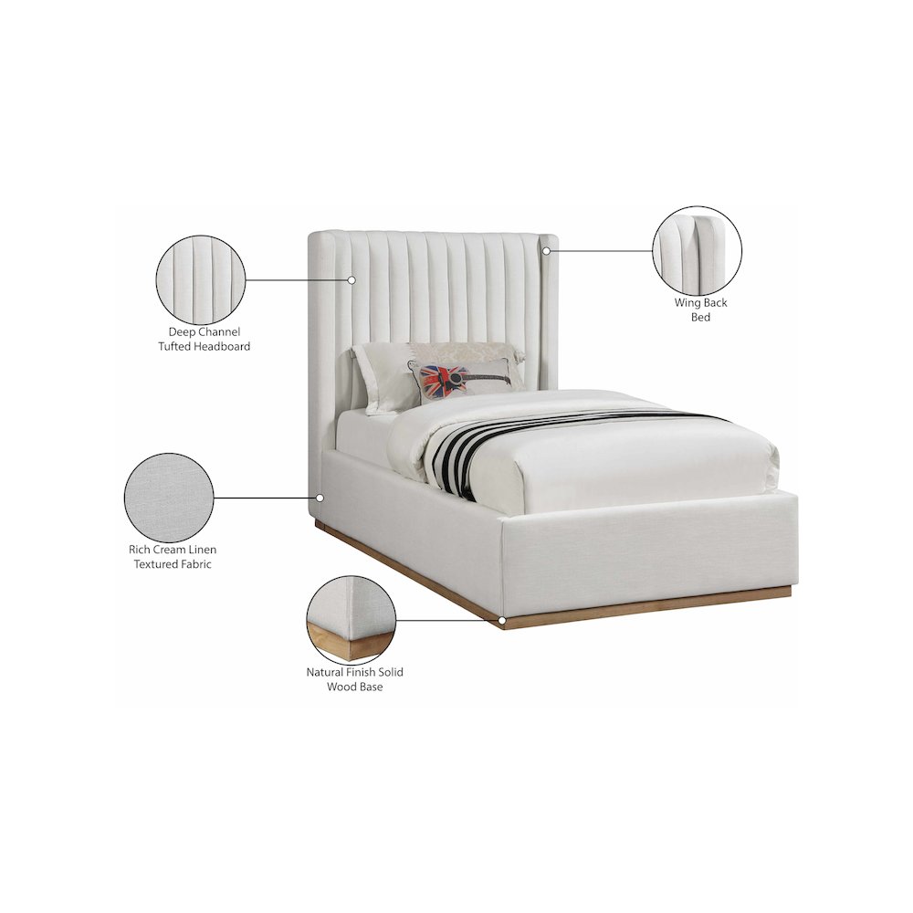 Logan Cream Linen Textured Fabric Twin Bed