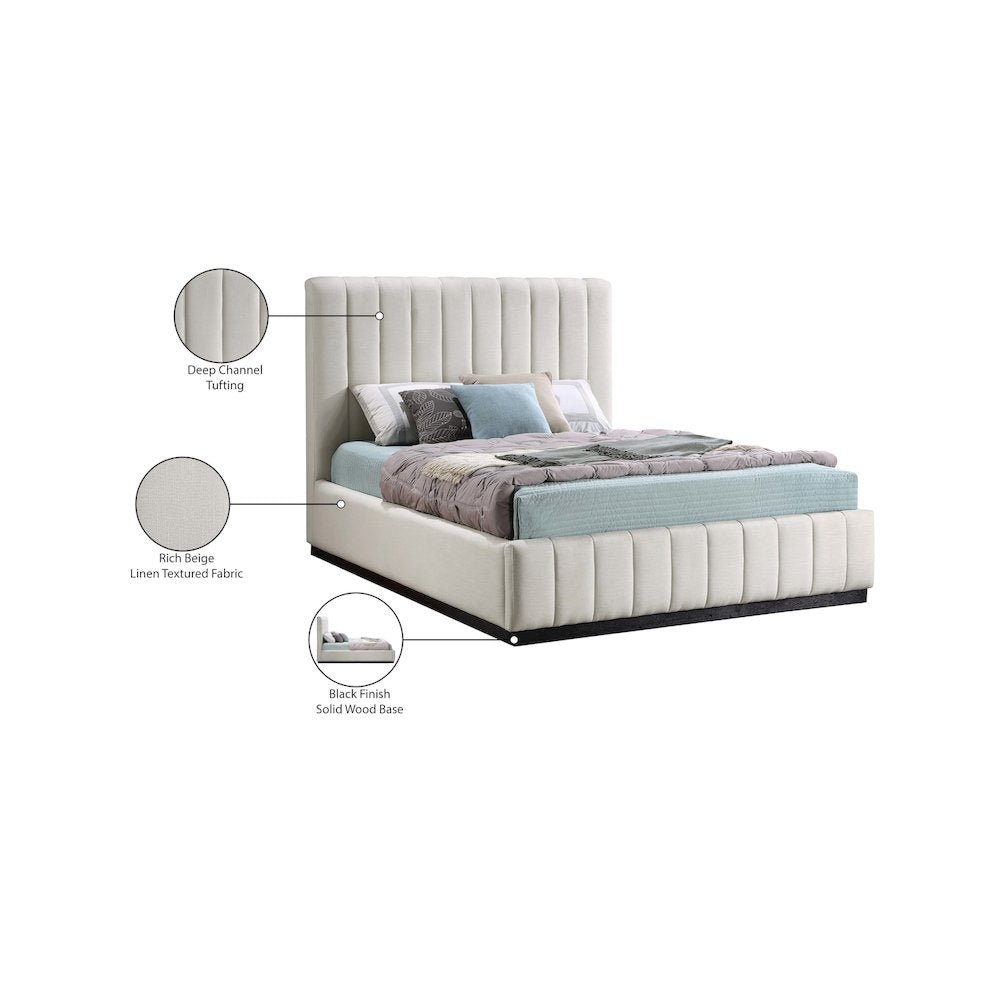 Lucia Beige Linen Textured Fabric King Bed