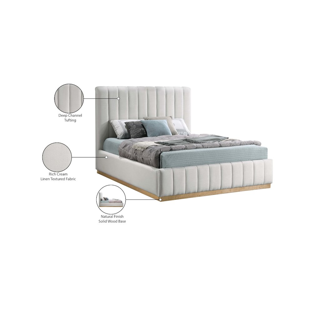 Lucia Cream Linen Textured Fabric Full Bed