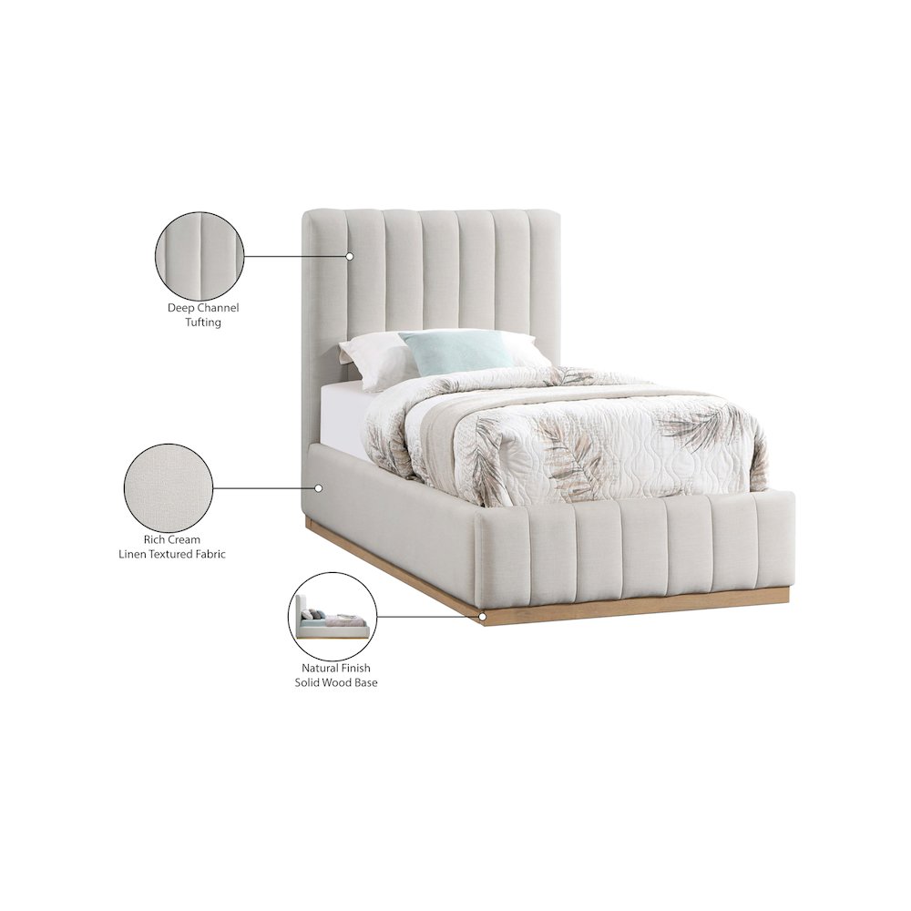 Lucia Cream Linen Textured Fabric Twin Bed