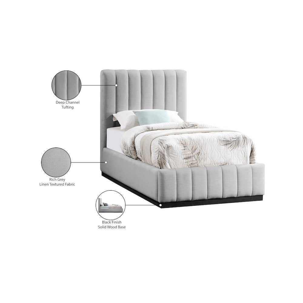 Lucia Grey Linen Textured Fabric Twin Bed