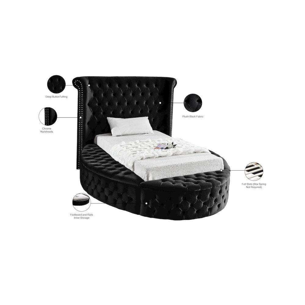 Luxus Black Velvet Twin Bed