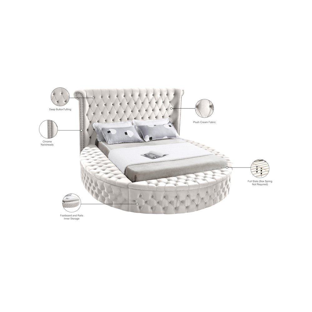 Luxus Cream Velvet Queen Bed