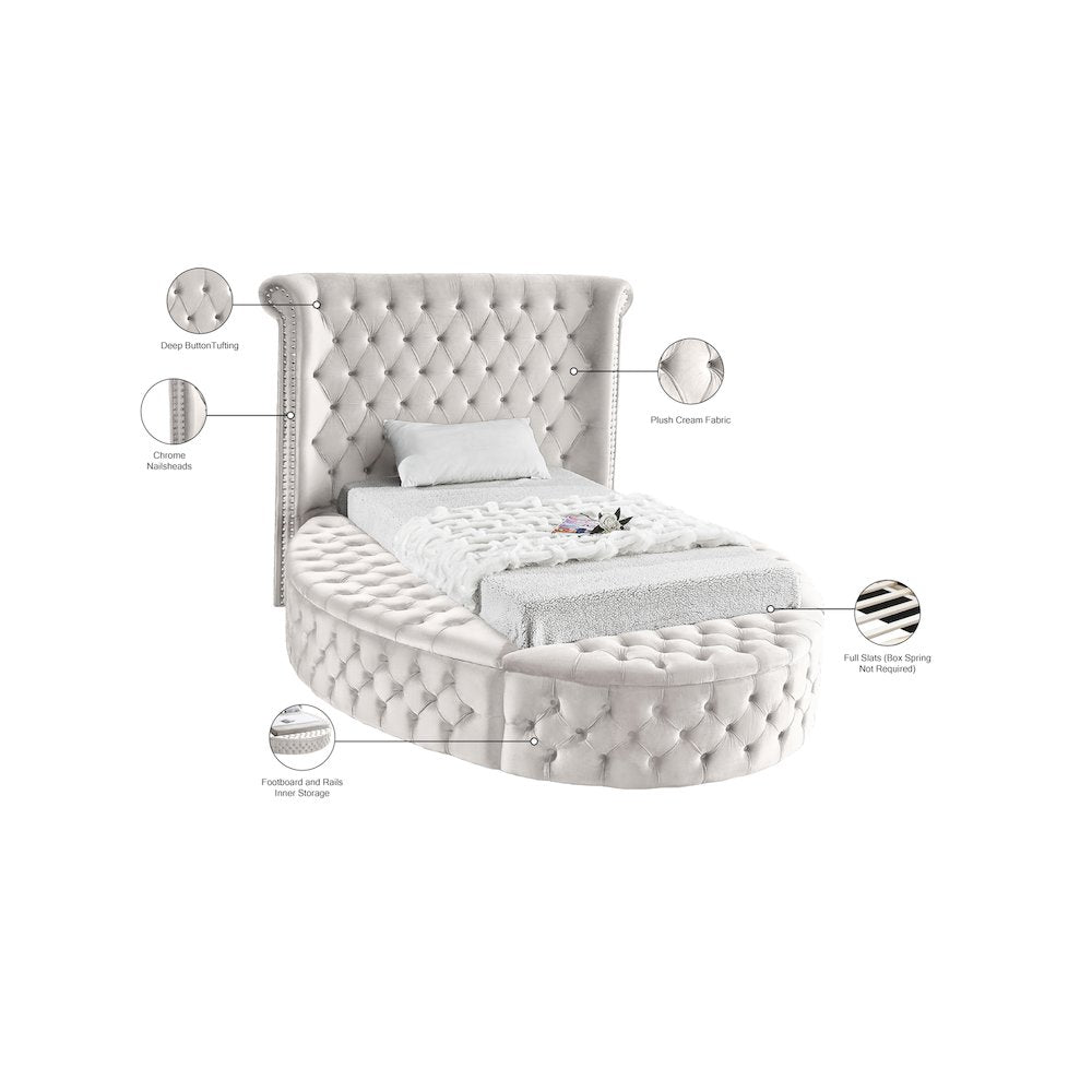 Luxus Cream Velvet Twin Bed