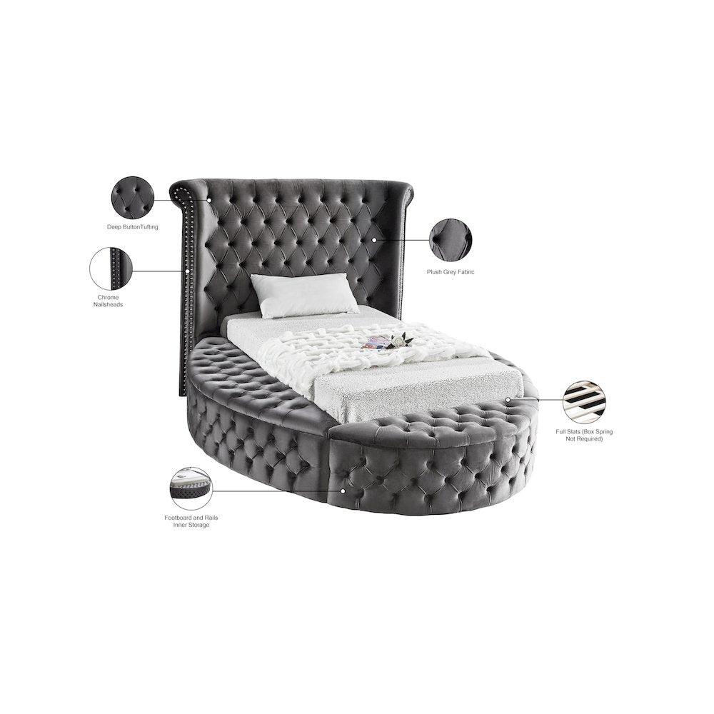 Luxus Grey Velvet Twin Bed