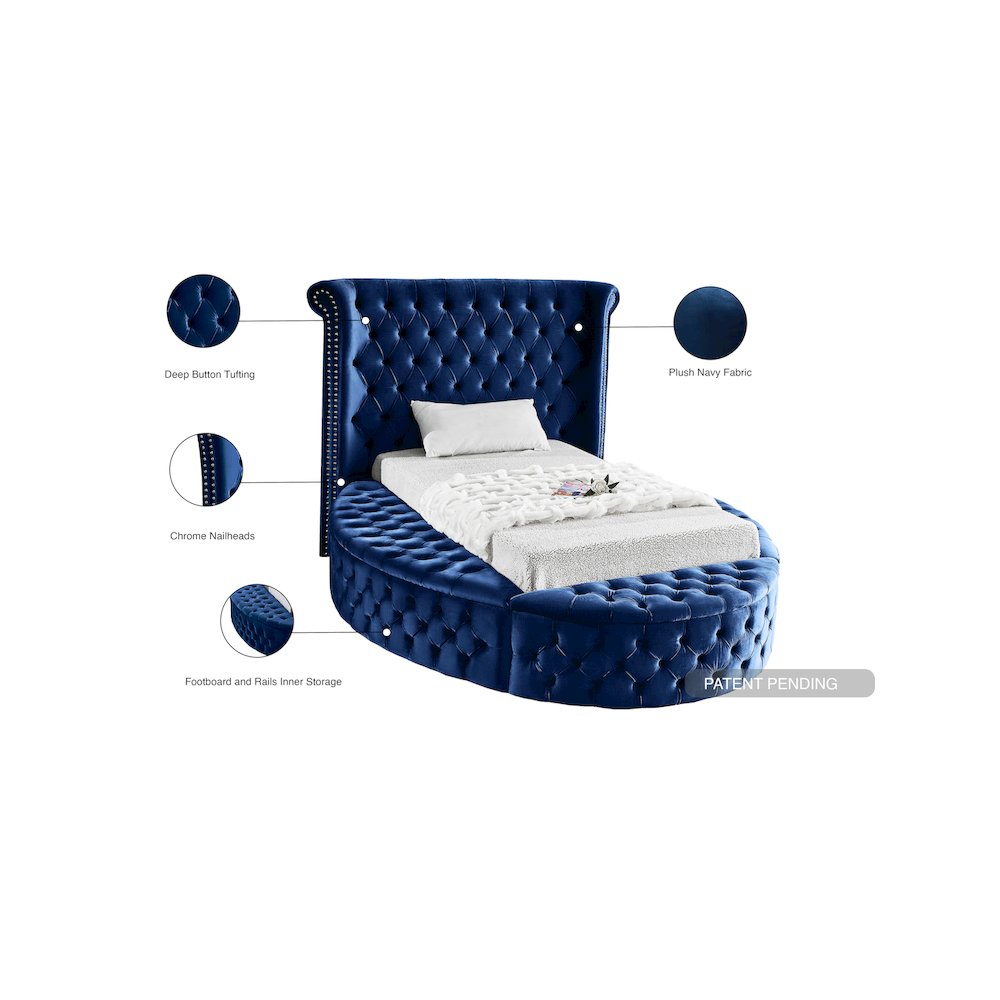 Luxus Navy Velvet Twin Bed