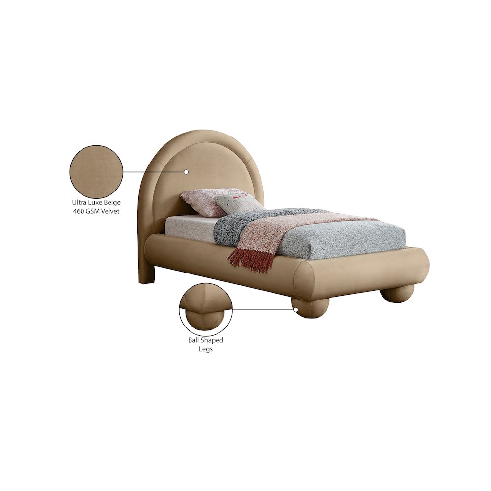 Madrid Beige Velvet Twin Bed