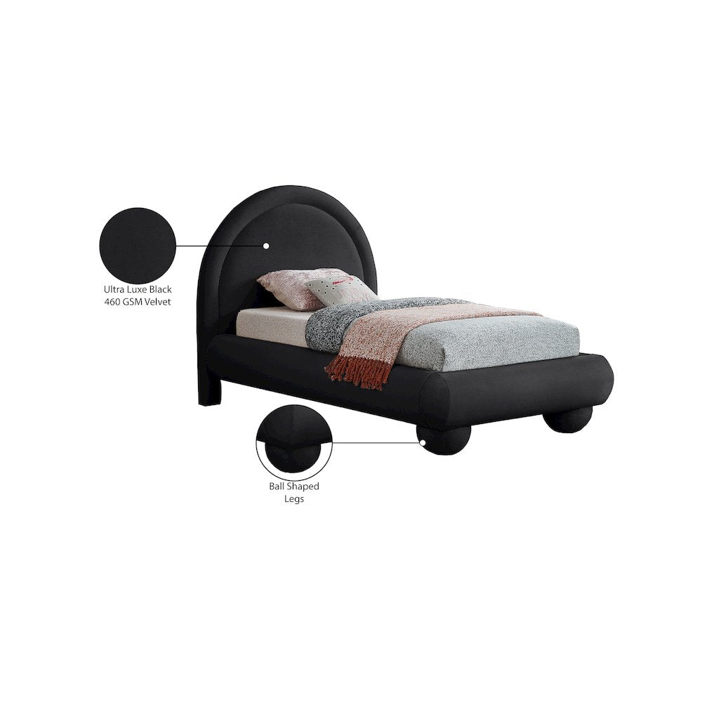 Madrid Black Velvet Twin Bed