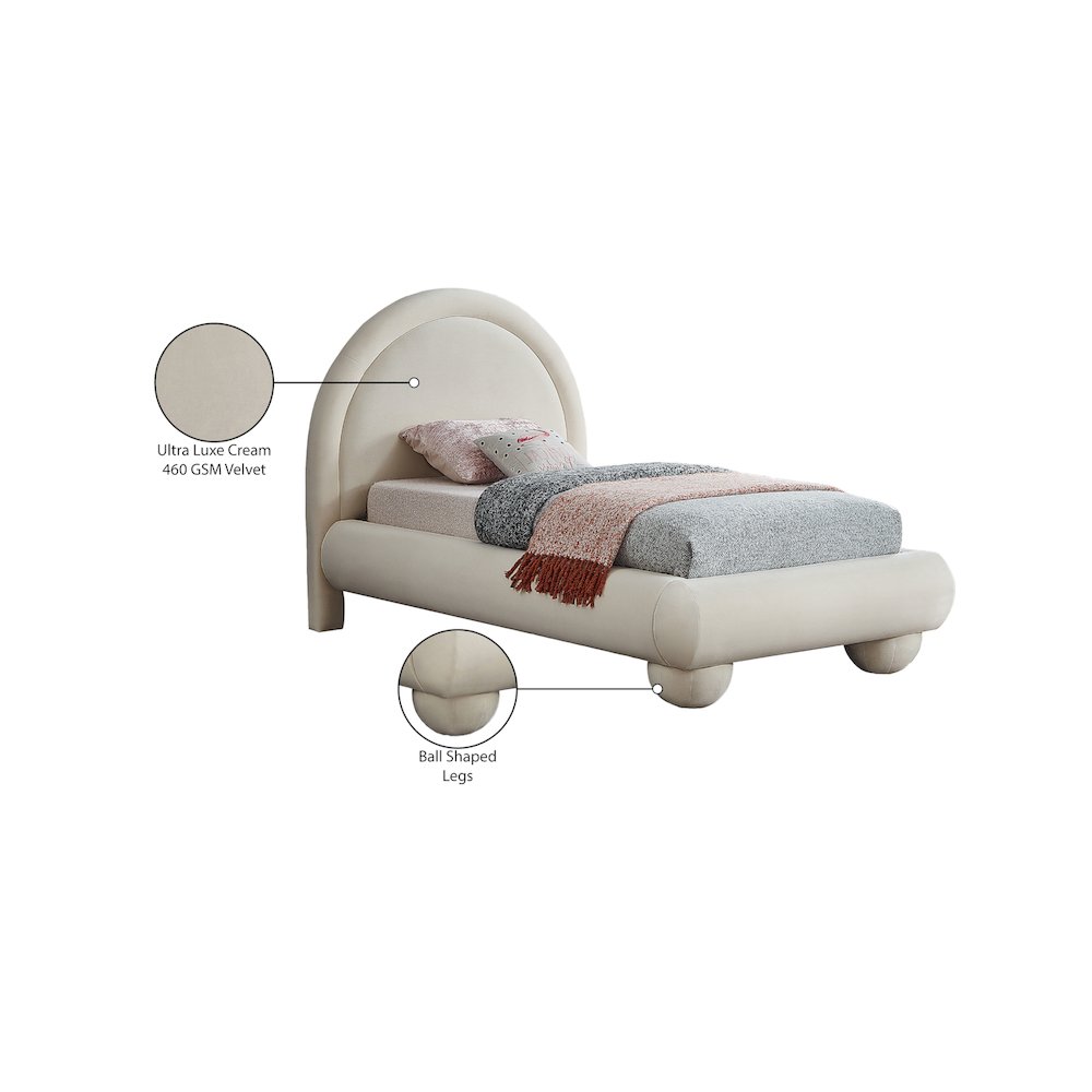 Madrid Cream Velvet Twin Bed