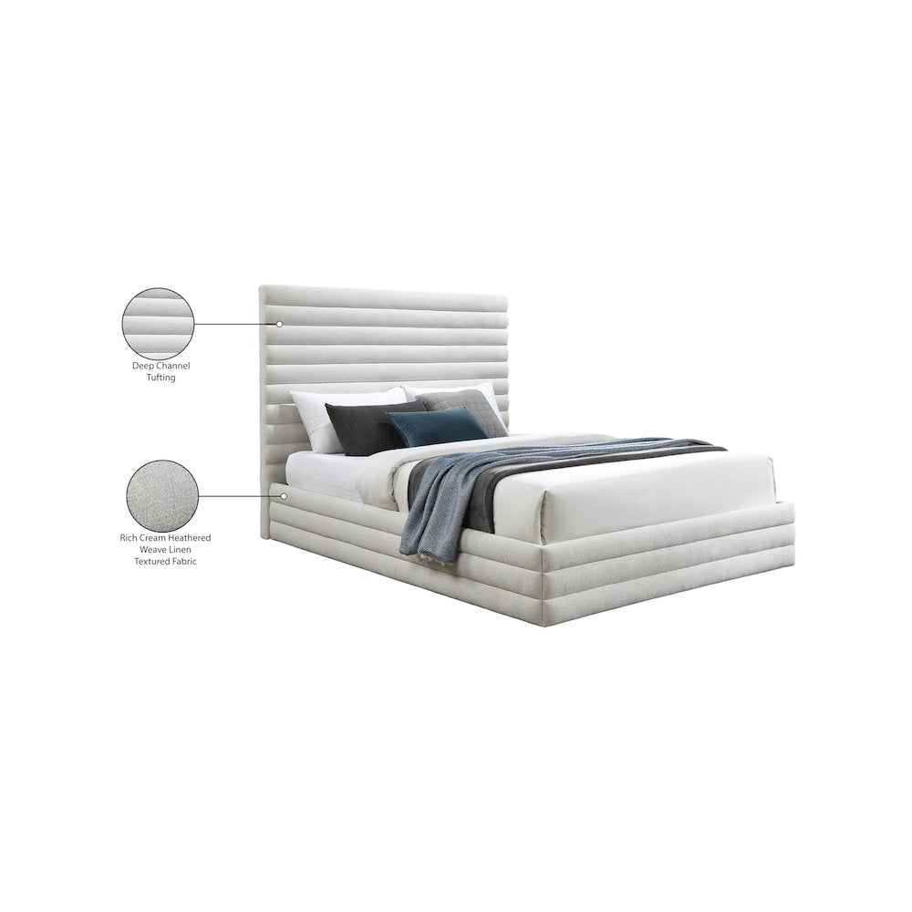 Maxwell Cream Linen Textured Fabric King Bed