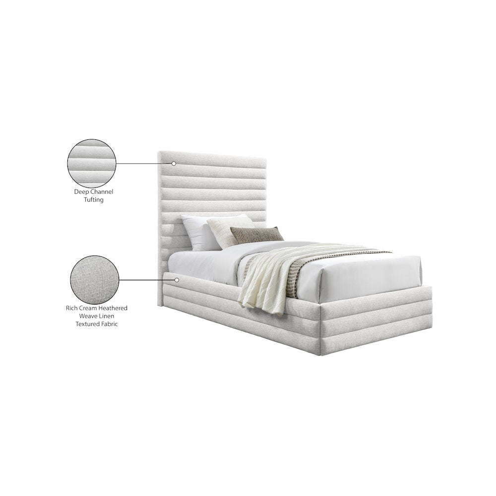 Maxwell Cream Linen Textured Fabric Twin Bed