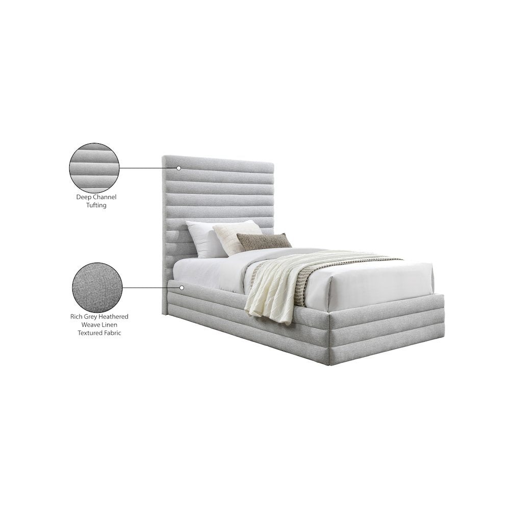 Maxwell Grey Linen Textured Fabric Twin Bed