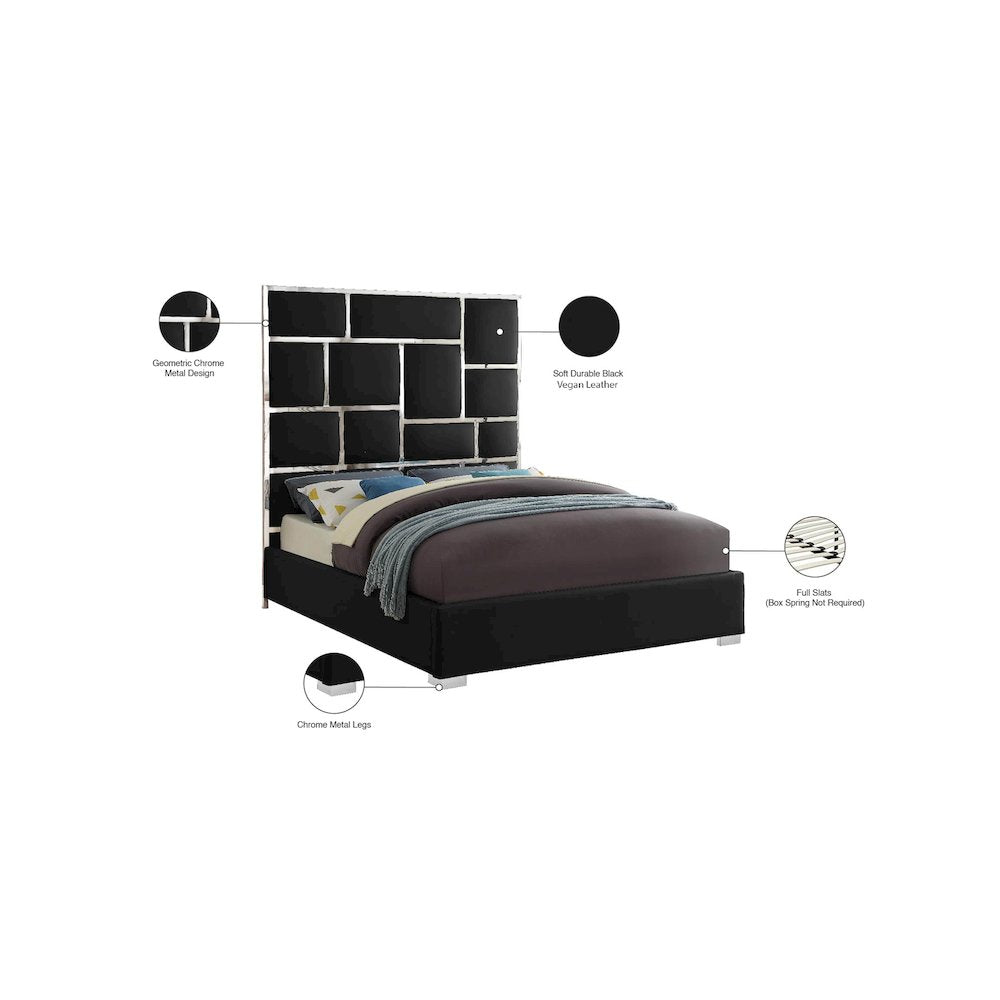 Milan Black Vegan Leather Queen Bed