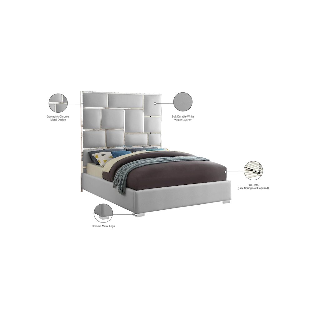 Milan White Vegan Leather Queen Bed