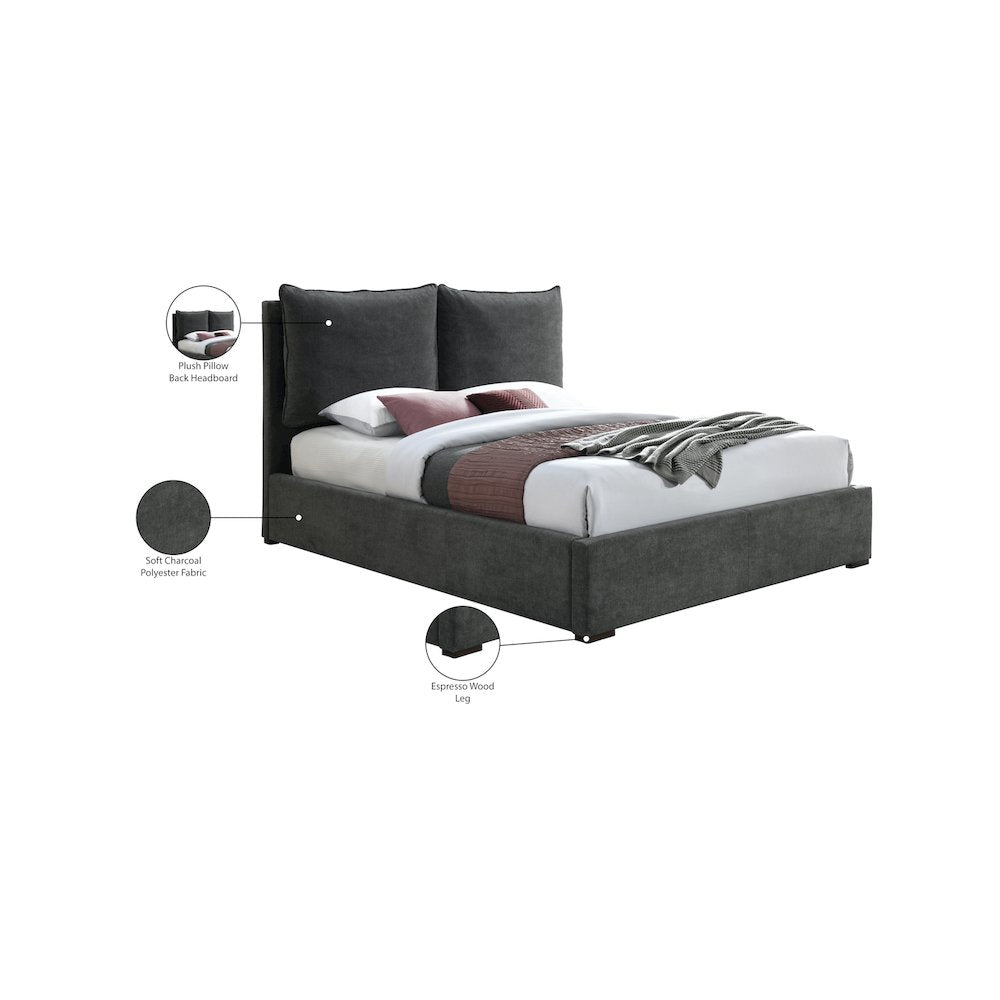 Misha Pepper Black Polyester Fabric King Bed