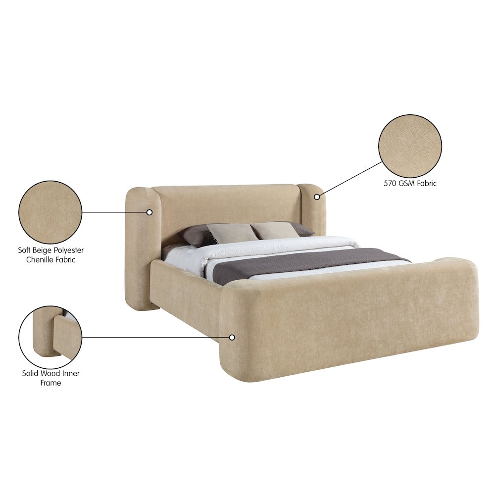 Modena Beige Chenille Fabric Upholstered Queen Bed