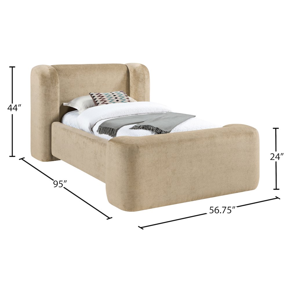 Modena Beige Chenille Fabric Upholstered Twin Bed