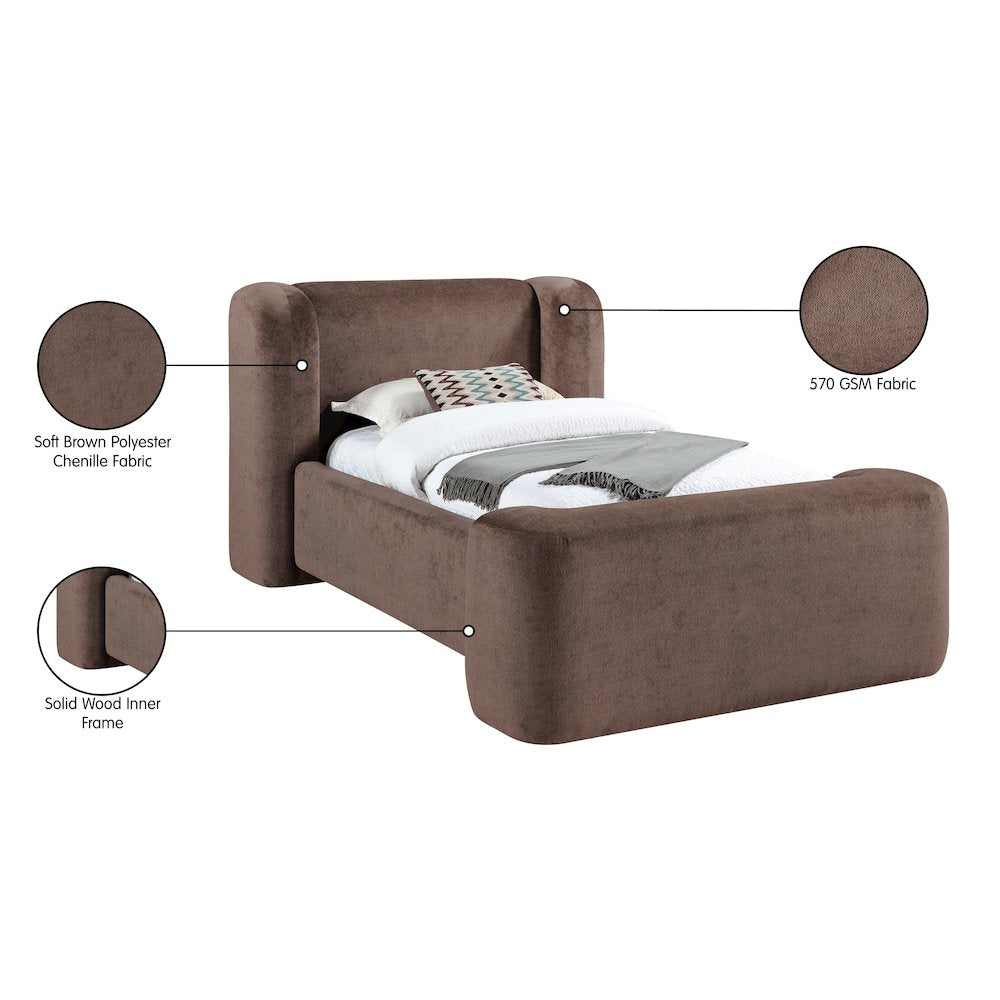 Modena Brown Chenille Fabric Upholstered Twin Bed