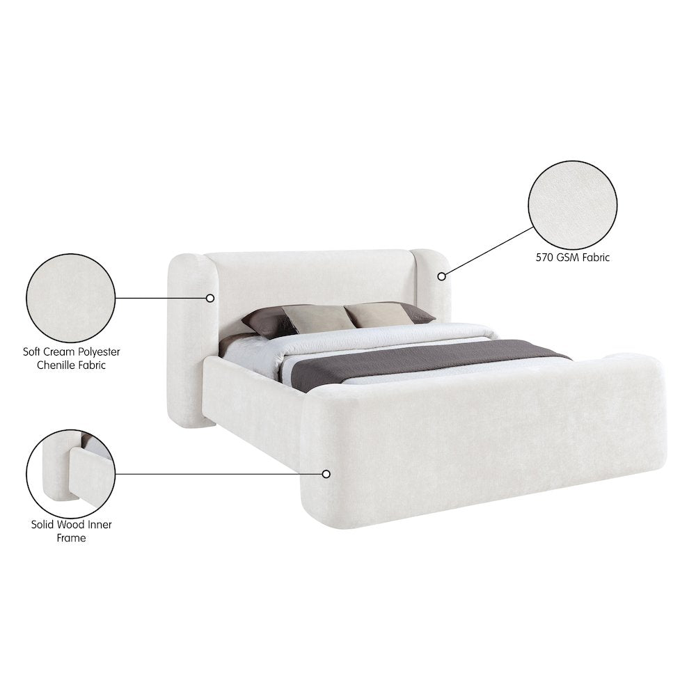 Modena Cream Chenille Fabric Upholstered Queen Bed