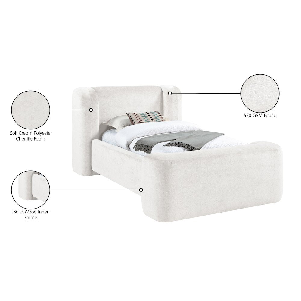 Modena Cream Chenille Fabric Upholstered Twin Bed