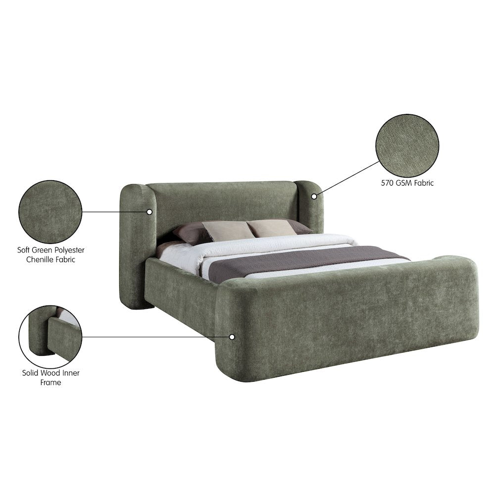 Modena Green Chenille Fabric Upholstered King Bed