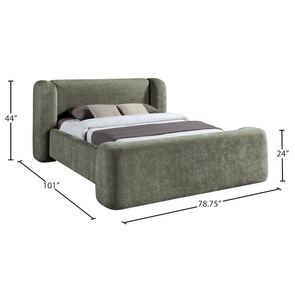 Modena Green Chenille Fabric Upholstered Queen Bed