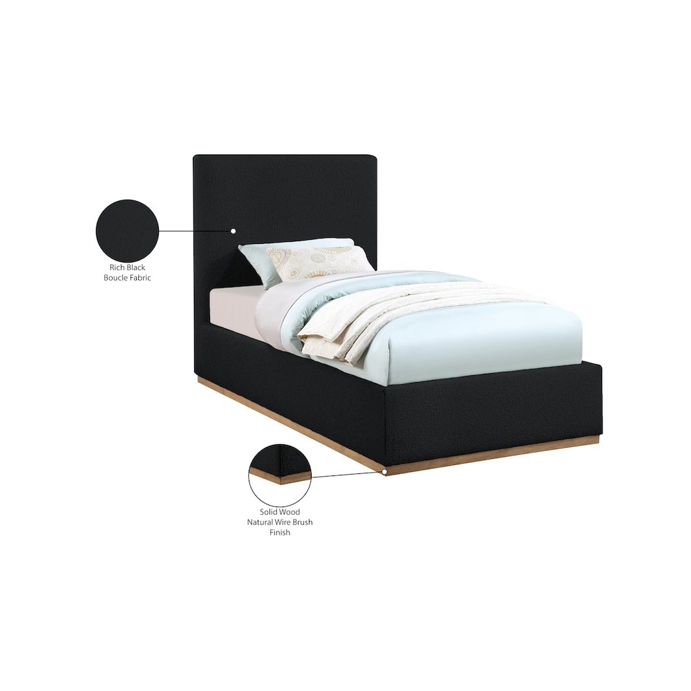 Monaco Black Boucle Fabric Twin Bed